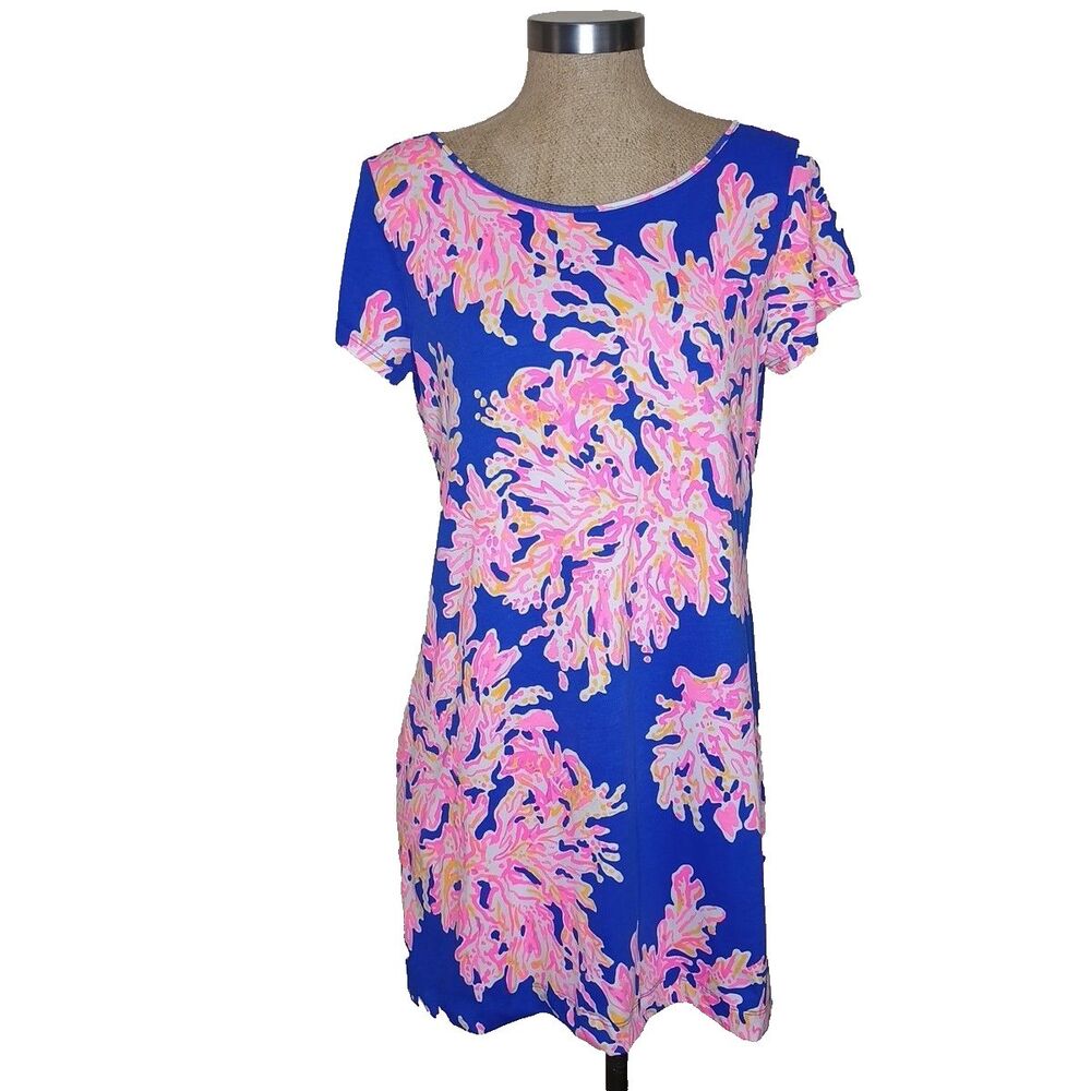 Lilly Pulitzer Marlowe T Shirt Dress Tunic Sz M Cotton Blue Pink Preppy